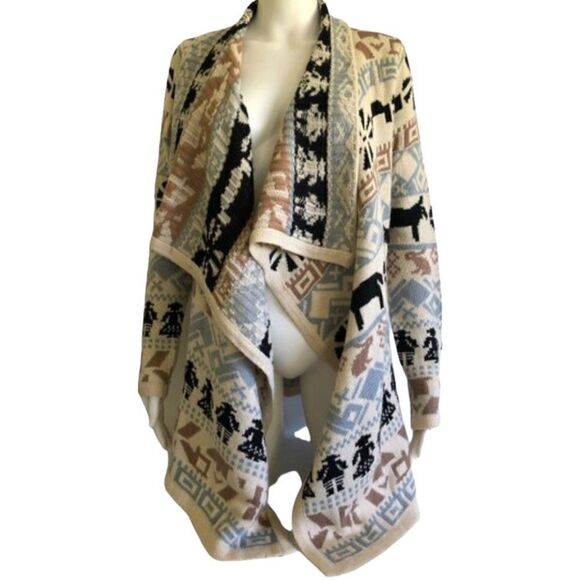 Papillon Women's Cascade Front Rabbit People Cardigan Size XS Blue Brown - Picture 1 of 6